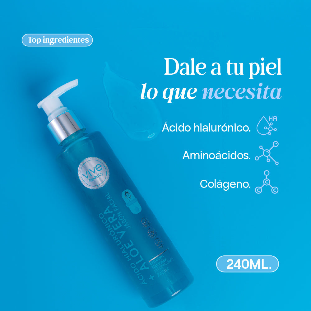 Jabón Facial Ácido Hialurónico + Aloe Vera – 240ML